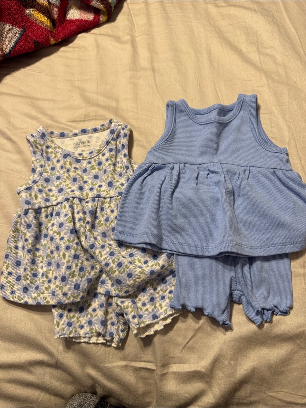Carter's Light Blue Floral & Solid Tank Top Set